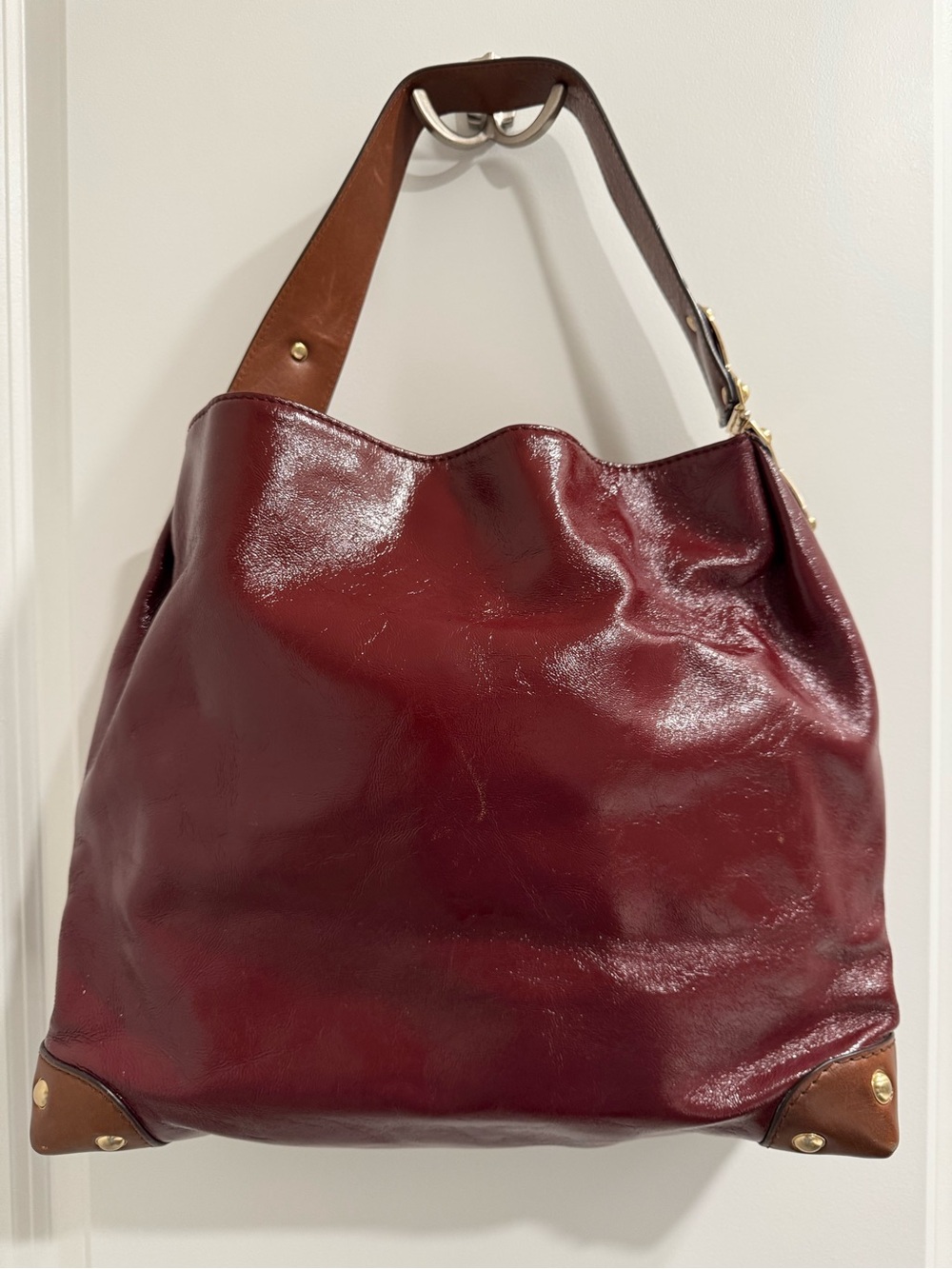 Michael Kors Vintage Patent Leather Burgundy Hobo Bag